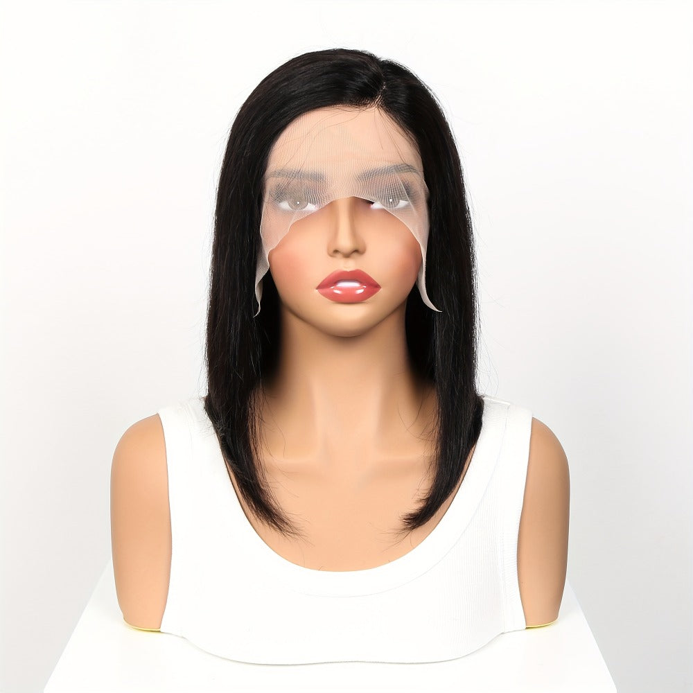Lace Front Bob Wig Human Hair T Part 13x4 Pre-Plucked 180% Density Straight Side Part Natural, for Home, Travel and Salon Hai