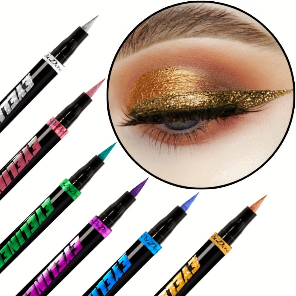 Colored Eyeliner Pencil Set with Six Shades in Blue, Purple, Green, Pink, Black and Gold-Tone Looks — image 12