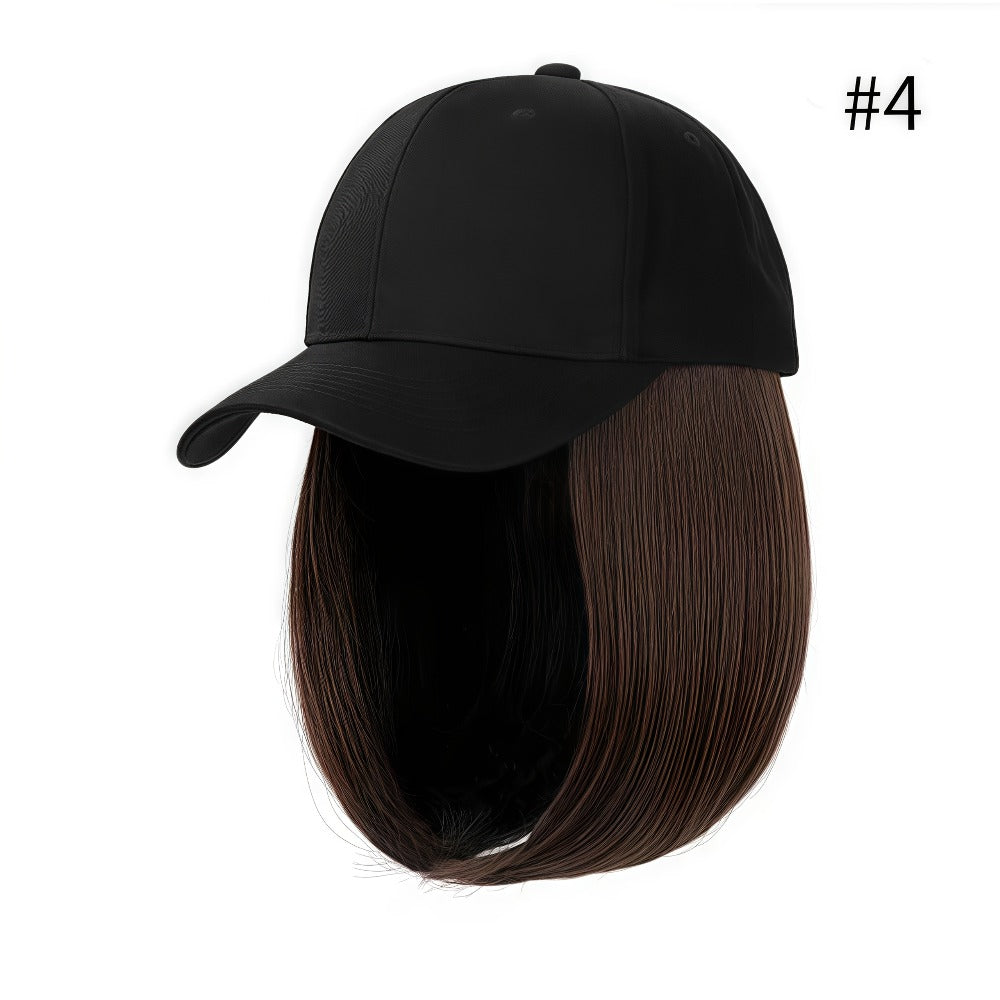 Baseball Cap Wig Women 2-in-1 Short Bob 12 Inch Glueless Synthetic Straight Breathable Adjustable Heat Resistant Natural Look