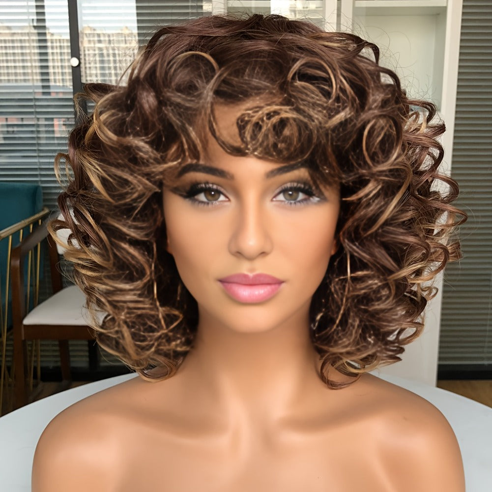 Synthetic Wig 14-Inch Jerry Curls with Wispy Bangs and 13x1 Lace Front in Three Colors for Daily Styling — image 12