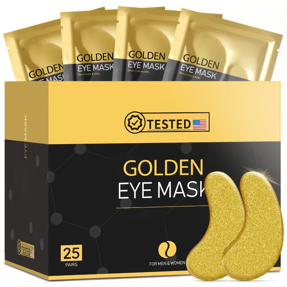 Golden Under-Eye Mask Set with 25 Pairs of Individually Packed Gold Gel Patches in a Black-and-Gold Box — image 1