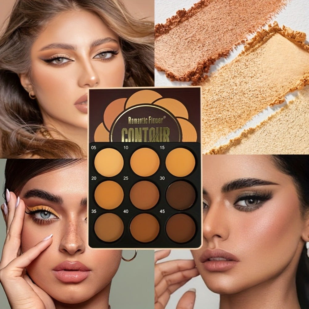 9 Color Contour Palette Matte Waterproof Full Coverage Concealer Eyeshadow Foundation Primer Oil Control 3D Face Sculpting Na