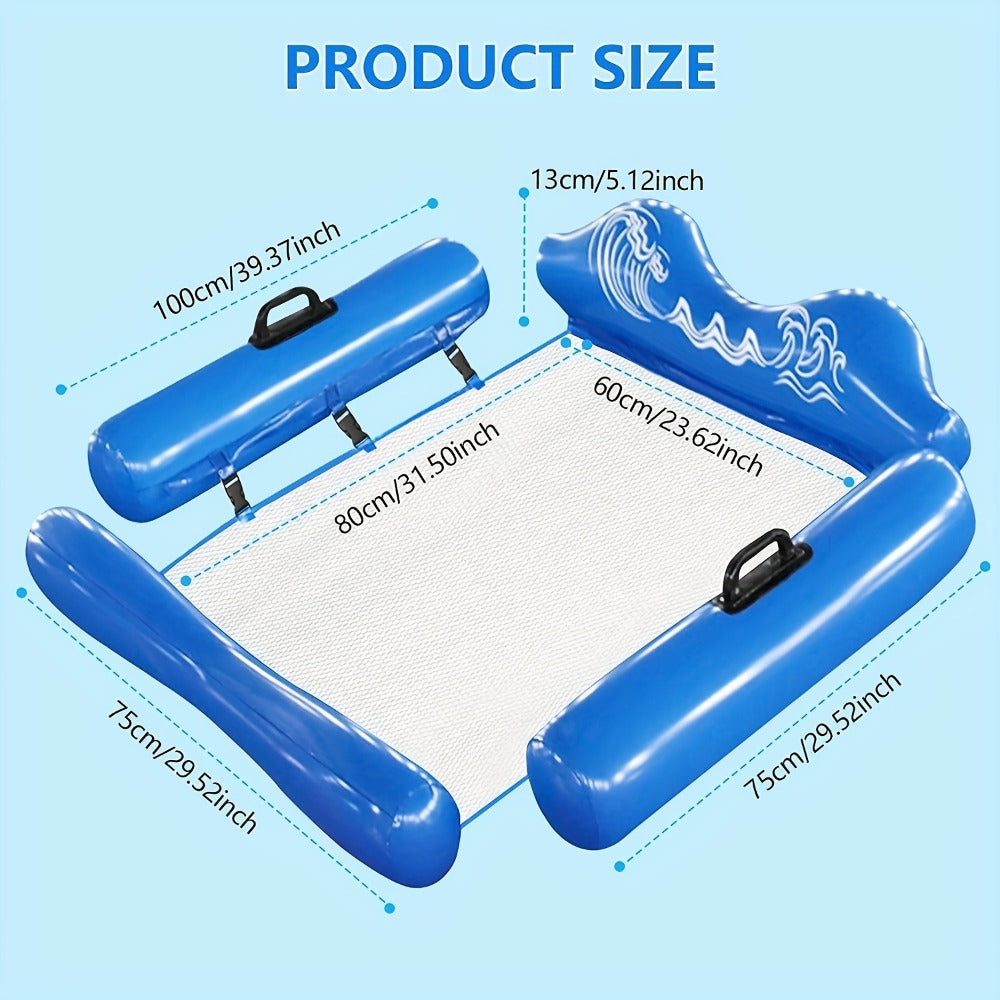 Blue Rectangular Pool Hammock with Mesh Center, Inflatable Headrest, Side Rails and Four Carry Handles — image 3