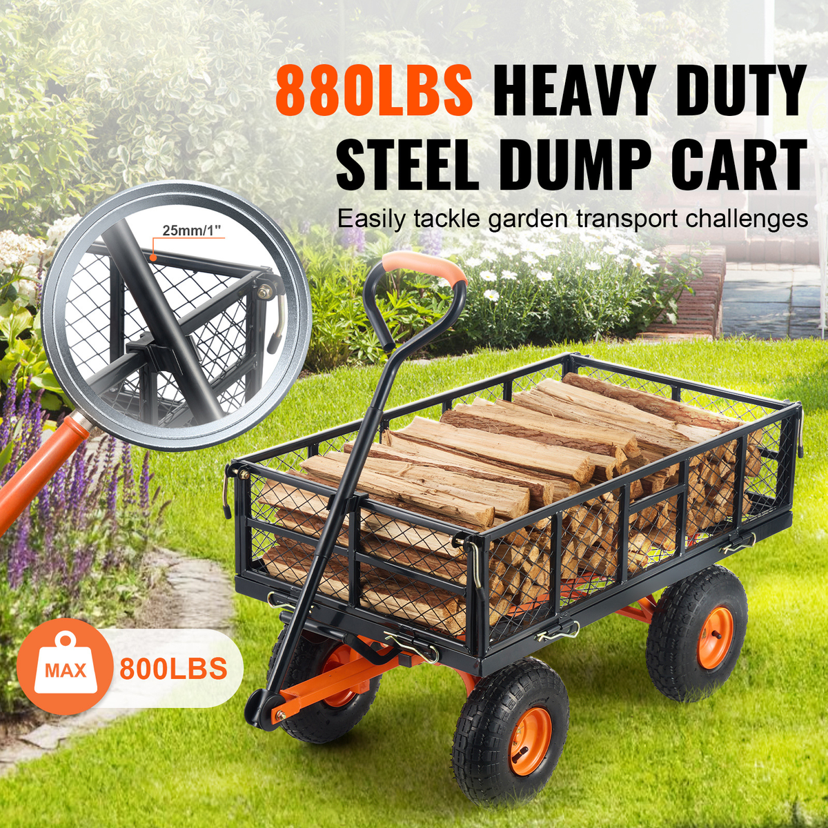 Garden Dump Cart Convertible Flatbed Utility Wheelbarrow with 2-in-1 Handle, Removable Side Panels — image 22