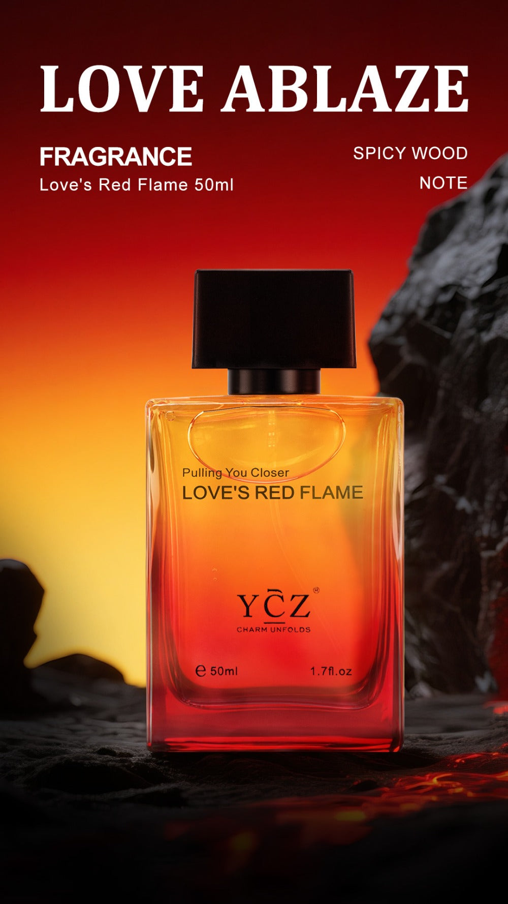 Cologne Eau de Parfum for Men YCZ LOVE'S RED 1.7 fl oz Spray with Red Glass Bottle and Box — image 6