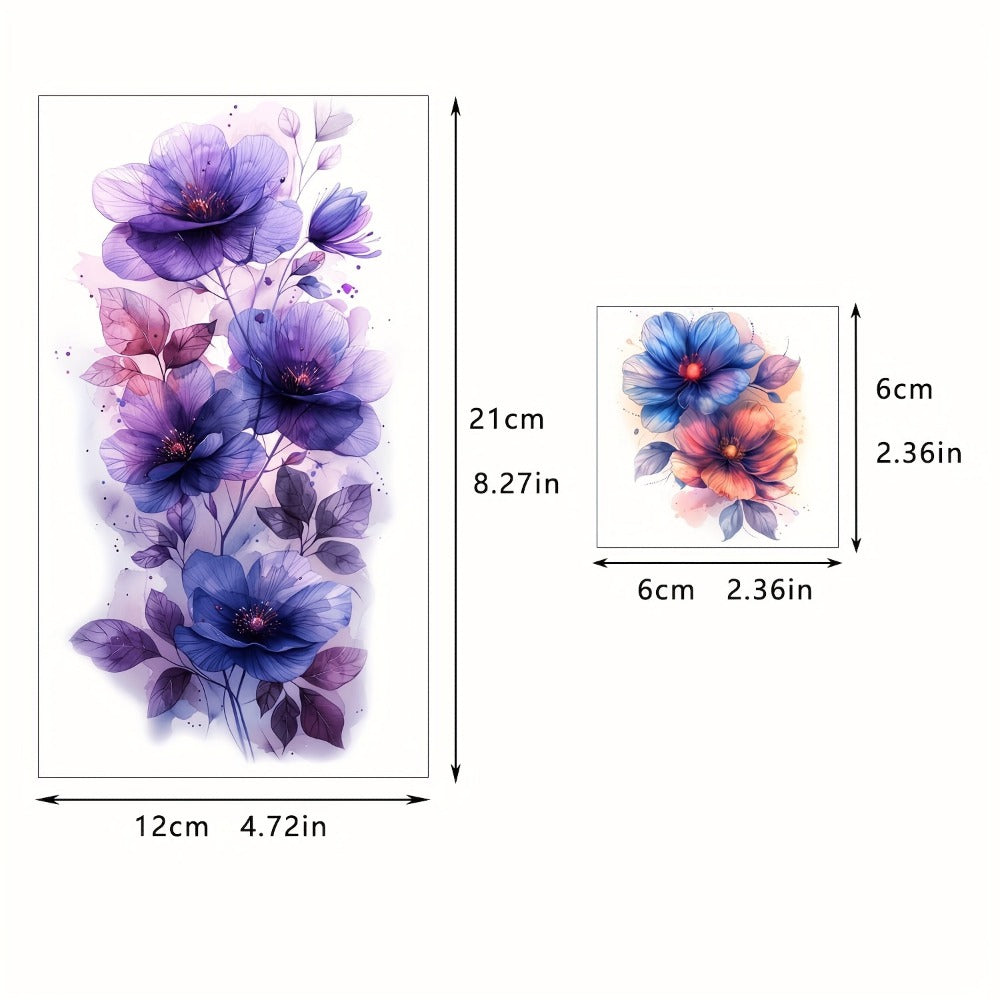 Temporary Tattoos GLARYYEARS 45-Sheet Watercolor Floral Set with 12 Large and 33 Small Designs for Arm, Wrist and Shoulder — 