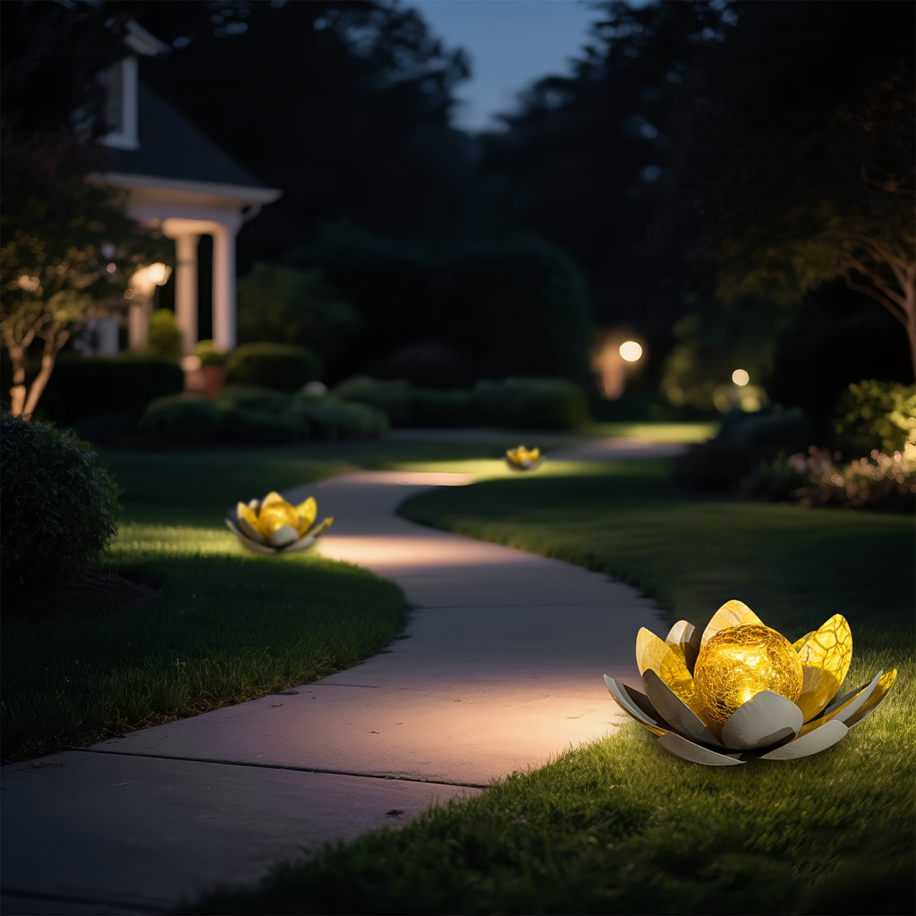 Solar Garden Light Lotus Flower with Cracked Glass Globe, IPX4 Rating and Three Color Options — image 9