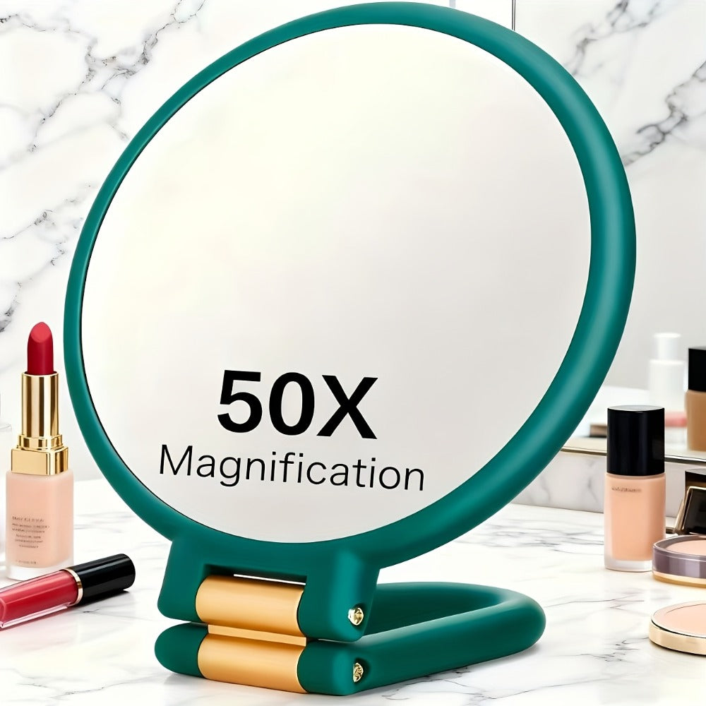 Makeup Mirror Dual-Sided 1X and 50X Handheld Round Compact with Folding 360° Handle in Black or White — image 8