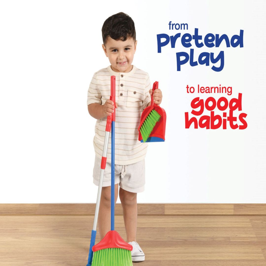 Kids Cleaning Set 4 Piece Toy Broom Mop Brush Dustpan, Pretend Play Housekeeping Kit for Toddlers Boys Girls — image 2