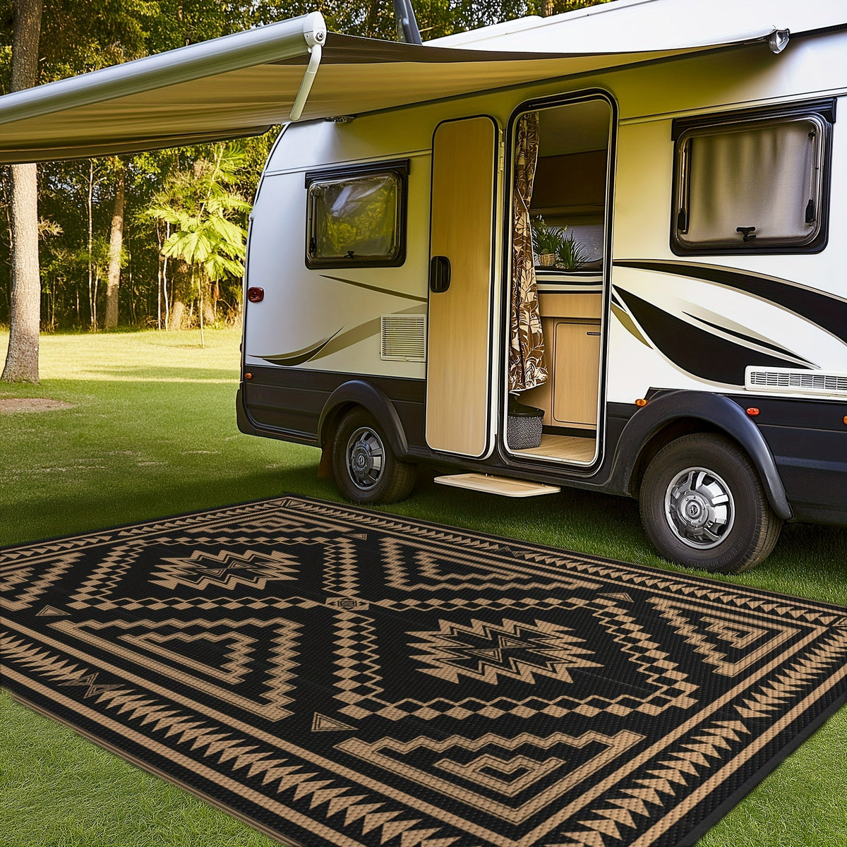 Outdoor Reversible Plastic Straw Rug for Patio Deck RV Camping – Waterproof UV-Resistant Lightweight Mat, Multiple Sizes & Co