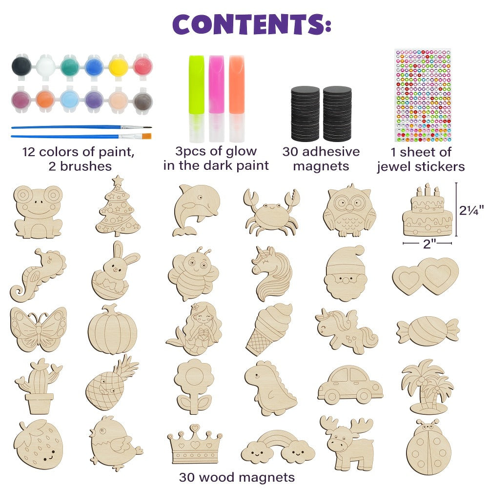 Glow in the Dark Craft Kit for Kids, 30pcs DIY Wooden Fridge Magnets Painting Set with Gem Stickers — image 2