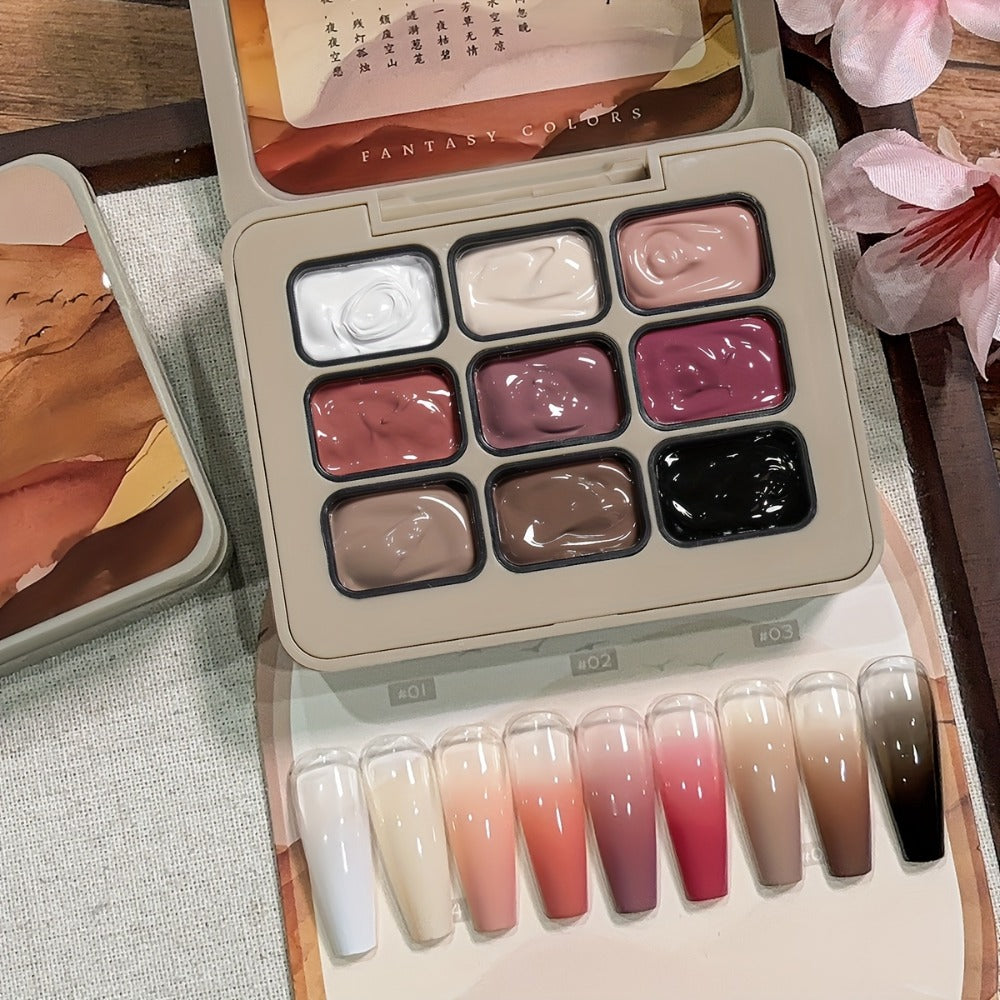 Gel Nail Polish Set with MORDDA Label, 9 Gradient Colors in the Yi Qiu Ci Nine-Grid Palette — image 1