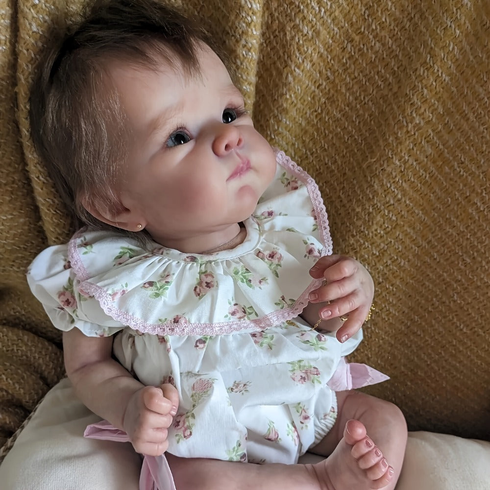 Reborn Baby Doll 18-Inch Cloth Body with Rooted Brown Hair, Open Eyes and One- or Two-Outfit Options — image 5