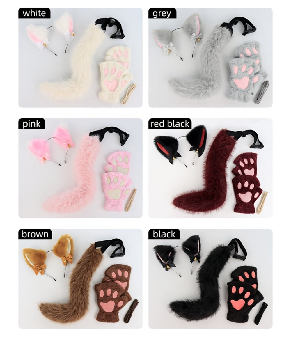 Cat Costume Set 3 Piece, Bell Ear Headband, Plush Paw Gloves & Adjustable Tail for Halloween, Cosplay — image 17
