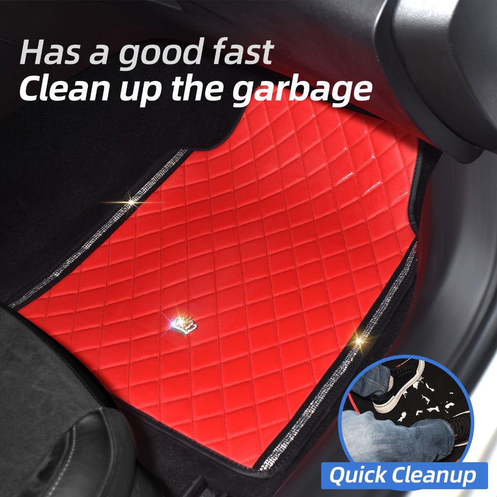 Quilted Crown Car Floor Mats, Four-Piece Set in Red, Black or Prismatic Embossed Style Options — image 3