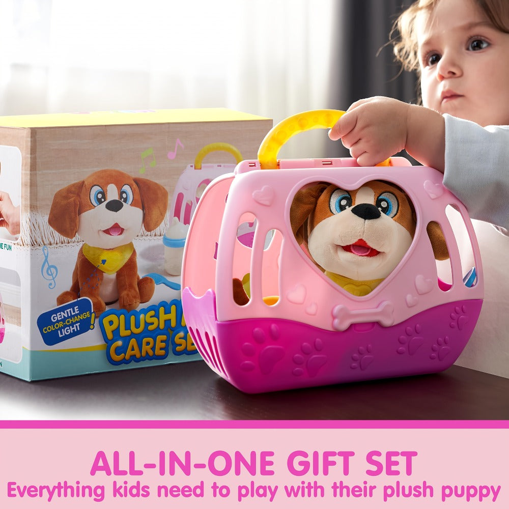 Interactive Plush Dog Toy for Toddlers with Carrier Set Music Lights Sounds with the Listed Color, Size or Set Options for Ev