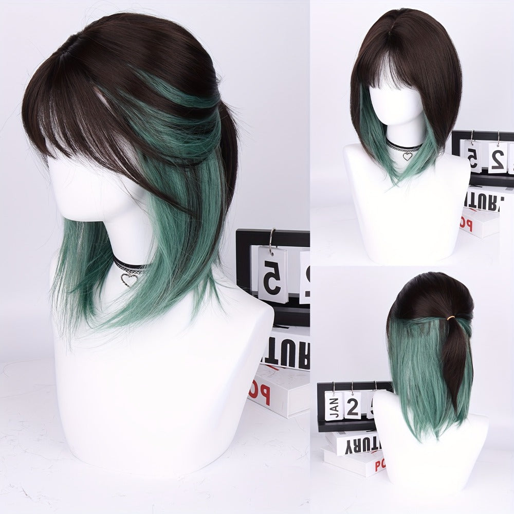Synthetic Wig 16-Inch Straight Ombre Bob with Bangs, 150% Density and Rose Net Cap for Festivals — image 1