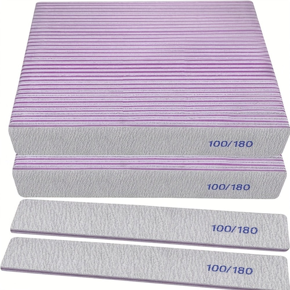 Emery Boards Nail Files 50 Pack 100 180 Grit Double Sided Professional Fingernail Filer Set Reusable for Natural Acrylic Gel 