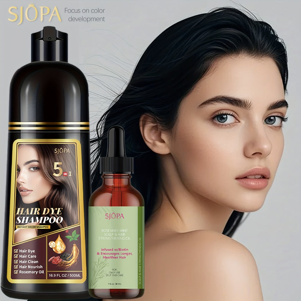 Glycerin Hair Color Shampoo Gift Set with Rosemary Oil, 5-in-1 Color & Care Formula 16.91oz, Gentle Non-Irritating Gray Cover