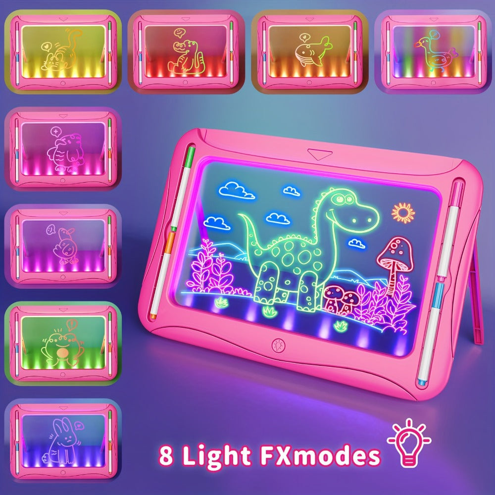 LED Light Up Drawing Board for Kids, 9 Double-Sided Tracing Cards 6 Markers Glow Doodle Travel Art Toy for Girls Boys Ages 3-