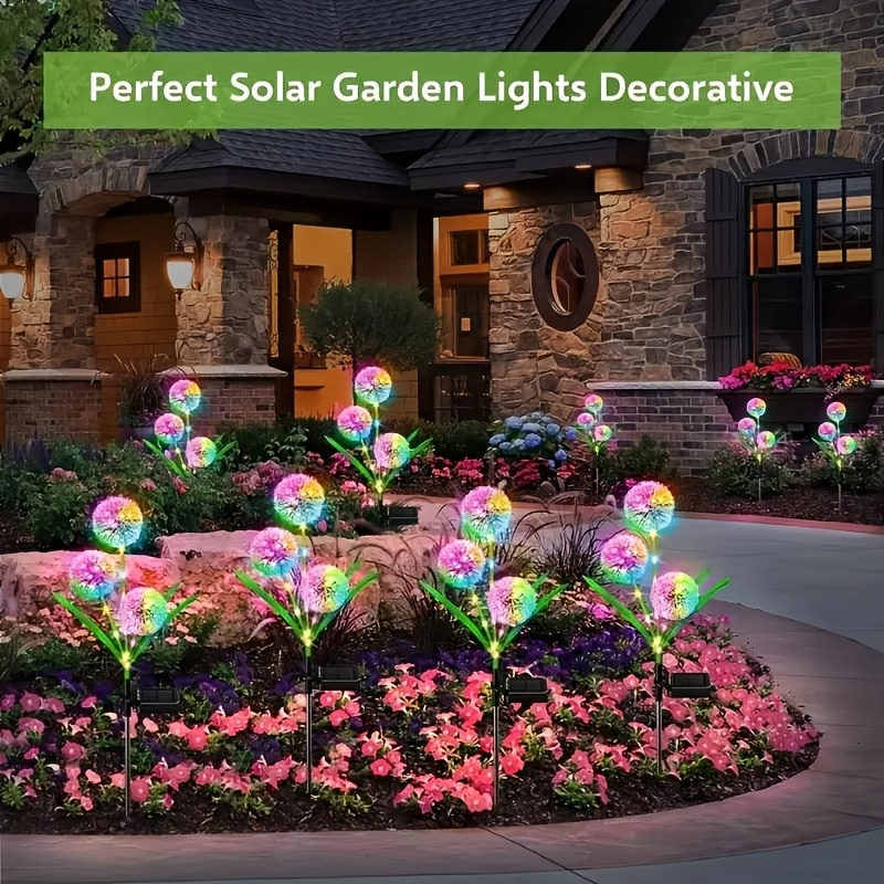 Three-Stem Solar Globe Garden Lights with Dandelion-Style Heads in Warm or Multicolor Options — image 6