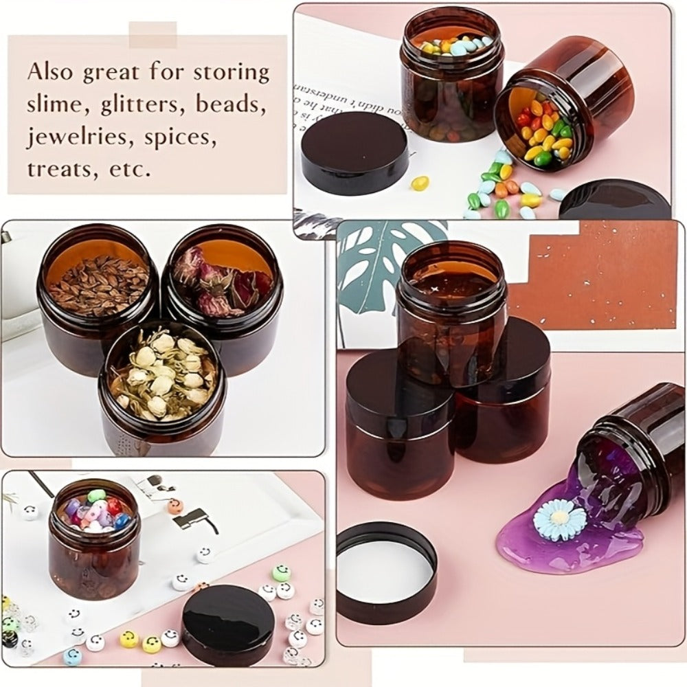 Brown Frosted Glass Jars with Lids 24 Pack – 2 oz Amber Glass Cosmetic Containers with Spoons & Labels, Non-Slip Base — image