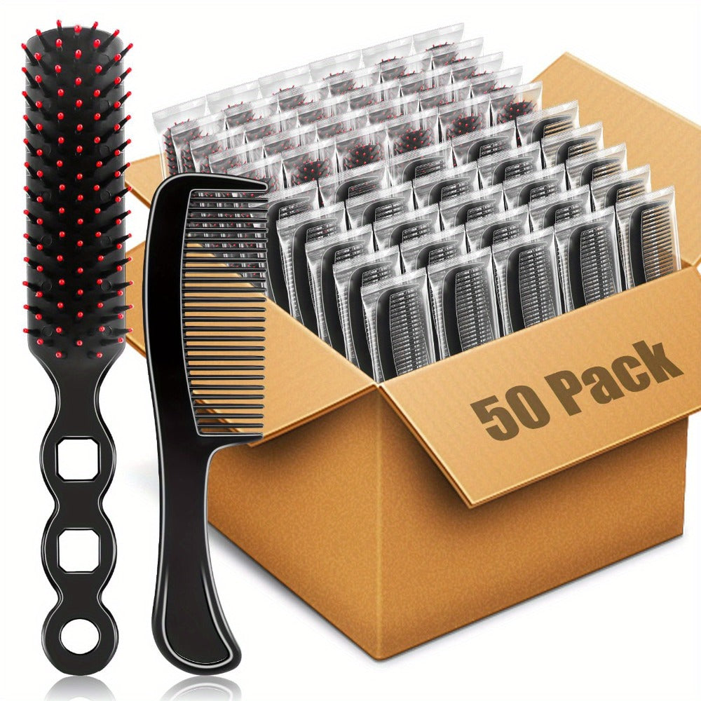 Disposable Hair Brush and Comb Set 50 Pack – Individually Wrapped Detangling Hairbrush with Fine Tooth Comb, Bulk Hygienic Ki