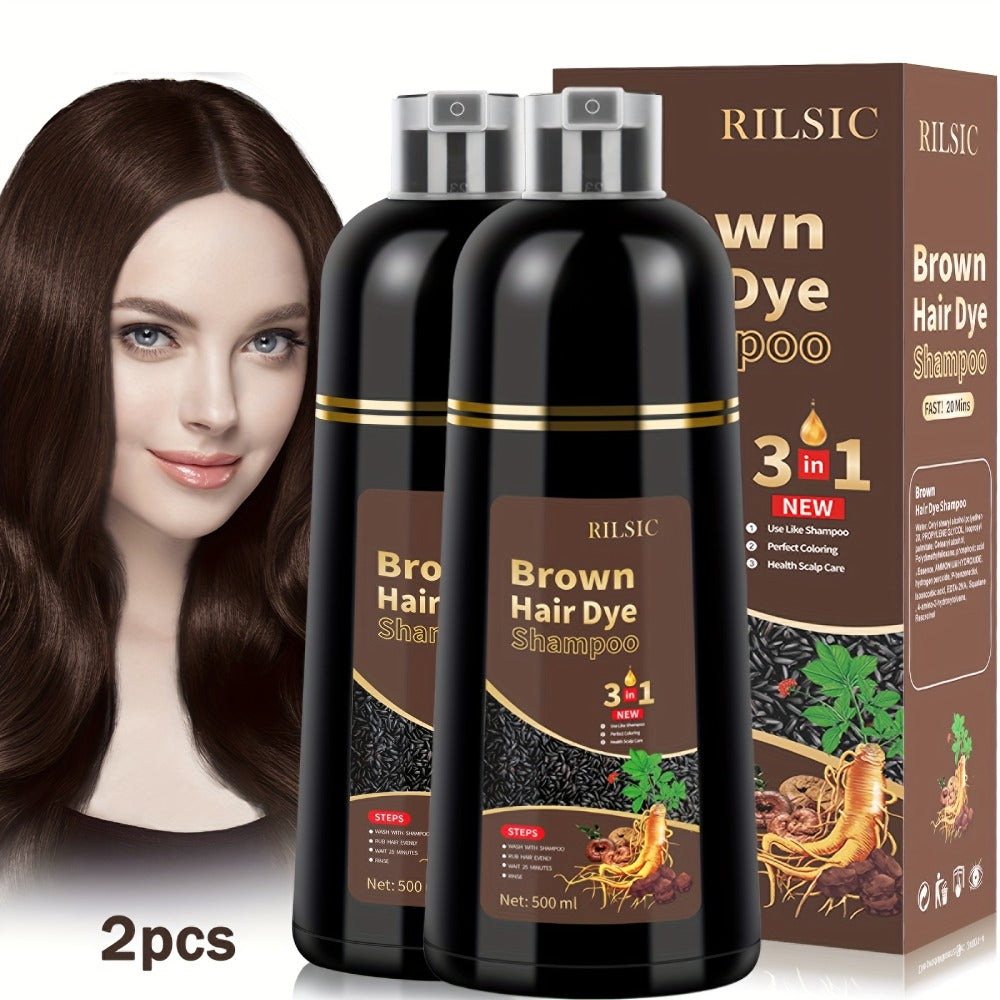 Grey Hair Coverage Shampoo 2 Pack 3-in-1 Herbal Hair Dye Kit with Plant-Based Squalane Colors for Bath Time, Home Spa and Per