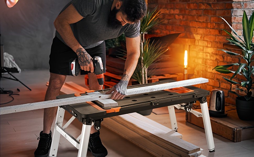 7in 1 Multifunctional Work Benches, Folding Work Table for Garage, As Portable Workbench, Sawhorse — image 14