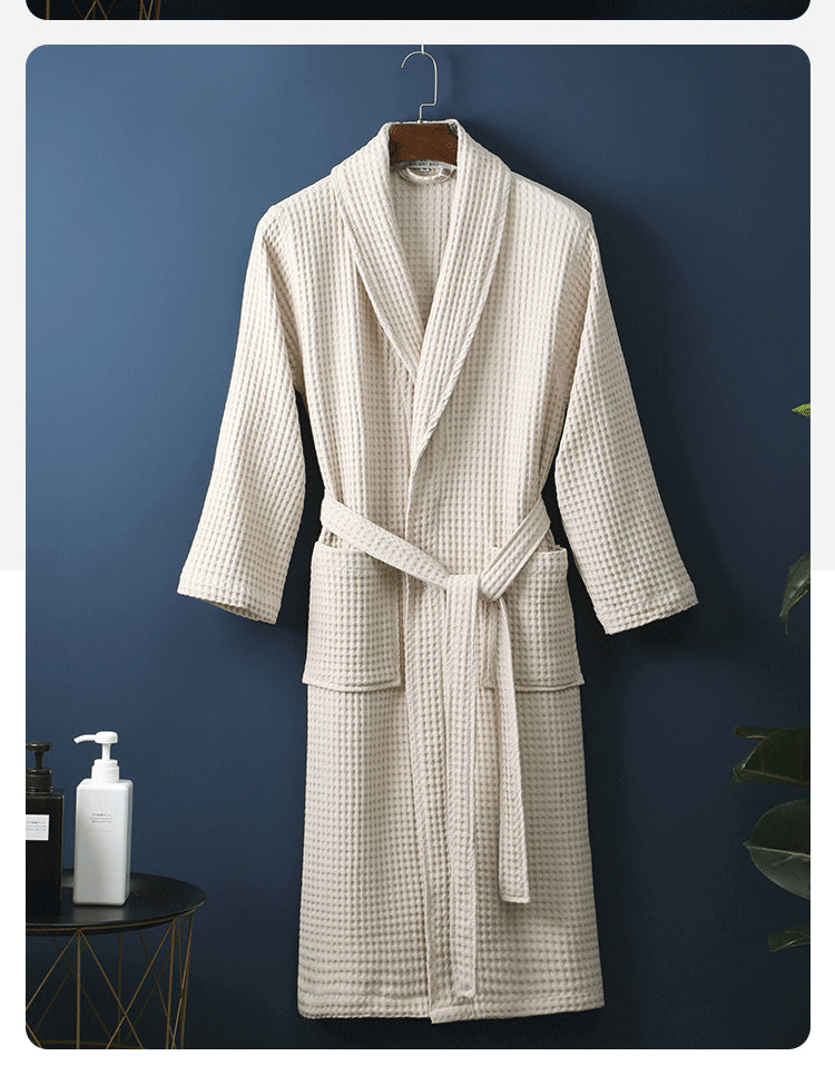Pure Cotton Bathrobe Long Waffle All Cotton Nightgown