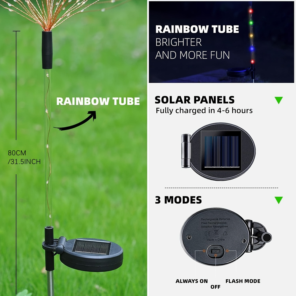 Solar Garden Lights 4-Pack Firework Stakes with 8 Modes in Warm White or Multicolor and Hanging Option — image 12