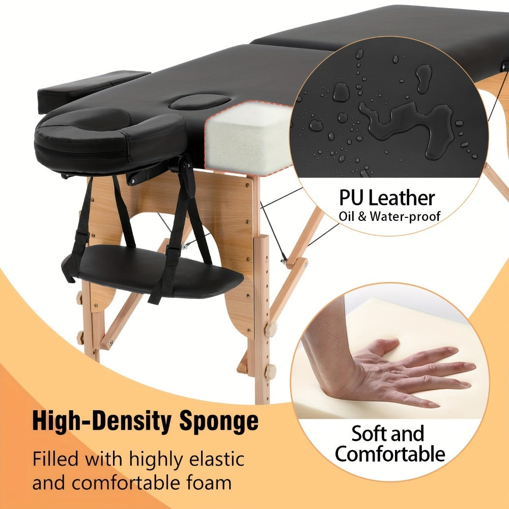 2-Fold Portable Massage Table with Face Cradle & Carrying Bag, Adjustable Height PU Leather Lash Bed — image 5