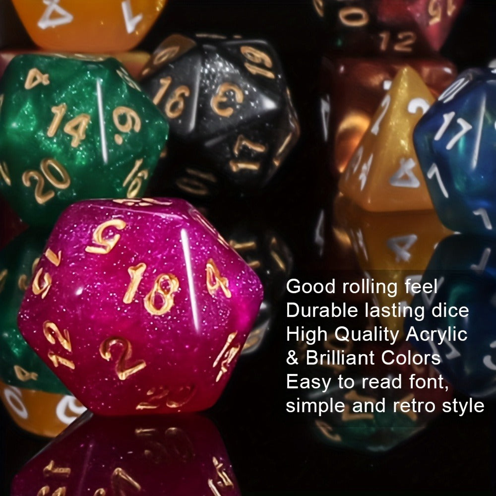 DND Polyhedral Dice Set 141pcs – 20 Complete 7-Die Sets for D&D RPG Tabletop Games, Includes Velvet Bag, Acrylic Multi-Color 