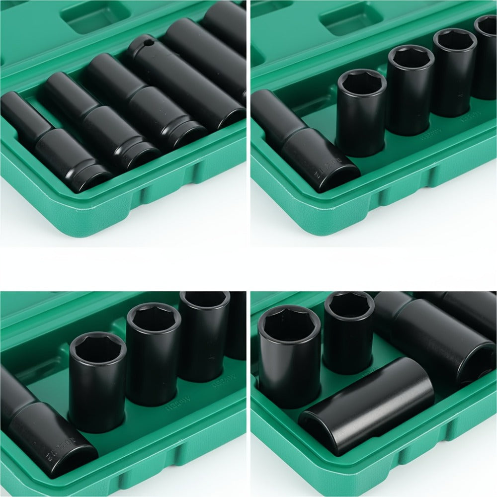 1/2 Inch Deep Impact Socket Set – Chrome Vanadium Steel for Tire Removal, Mechanical Repairs & Car Maintenance | Compatible w
