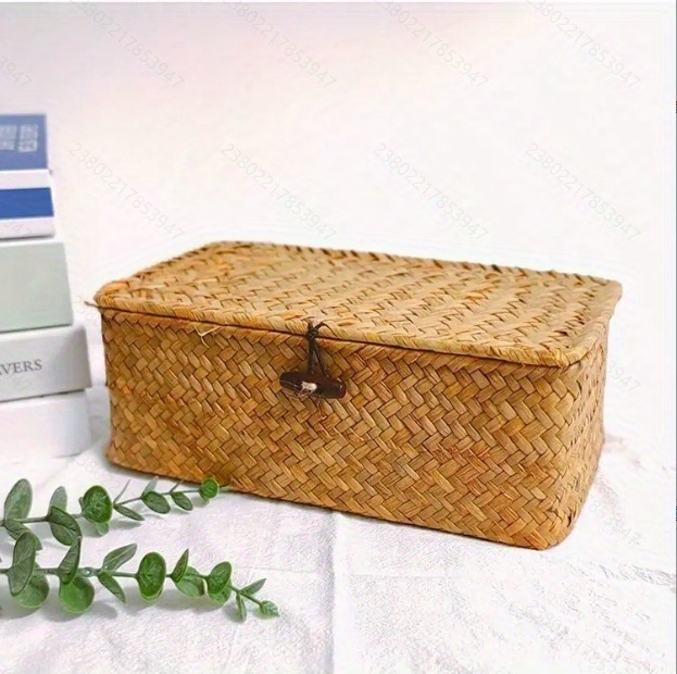 Rattan Storage Baskets Set of 3 with Lattice Lids and Label Holders in Graduated Sizes for Home Organization — image 8