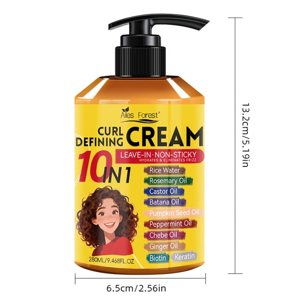 10-in-1 Curl Styling Cream in a 280ml Pump Bottle with Rice Water, Biotin and Named Oils Listed on Label — image 4