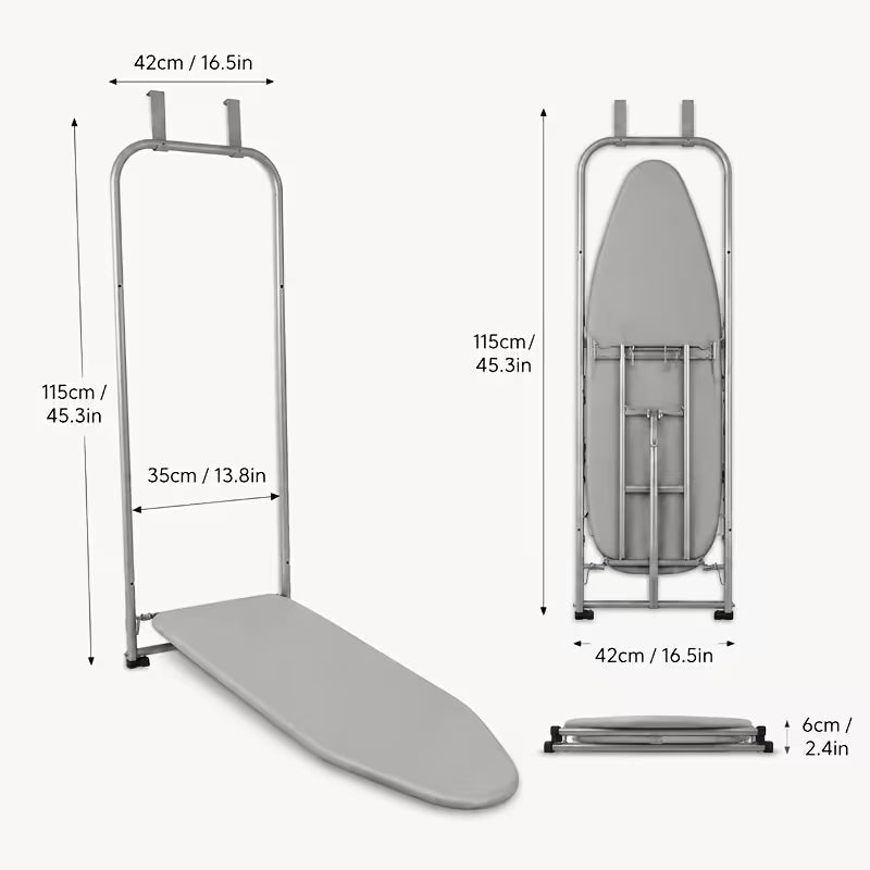 Over-the-Door Hanging Foldable Ironing Board with Iron Rest