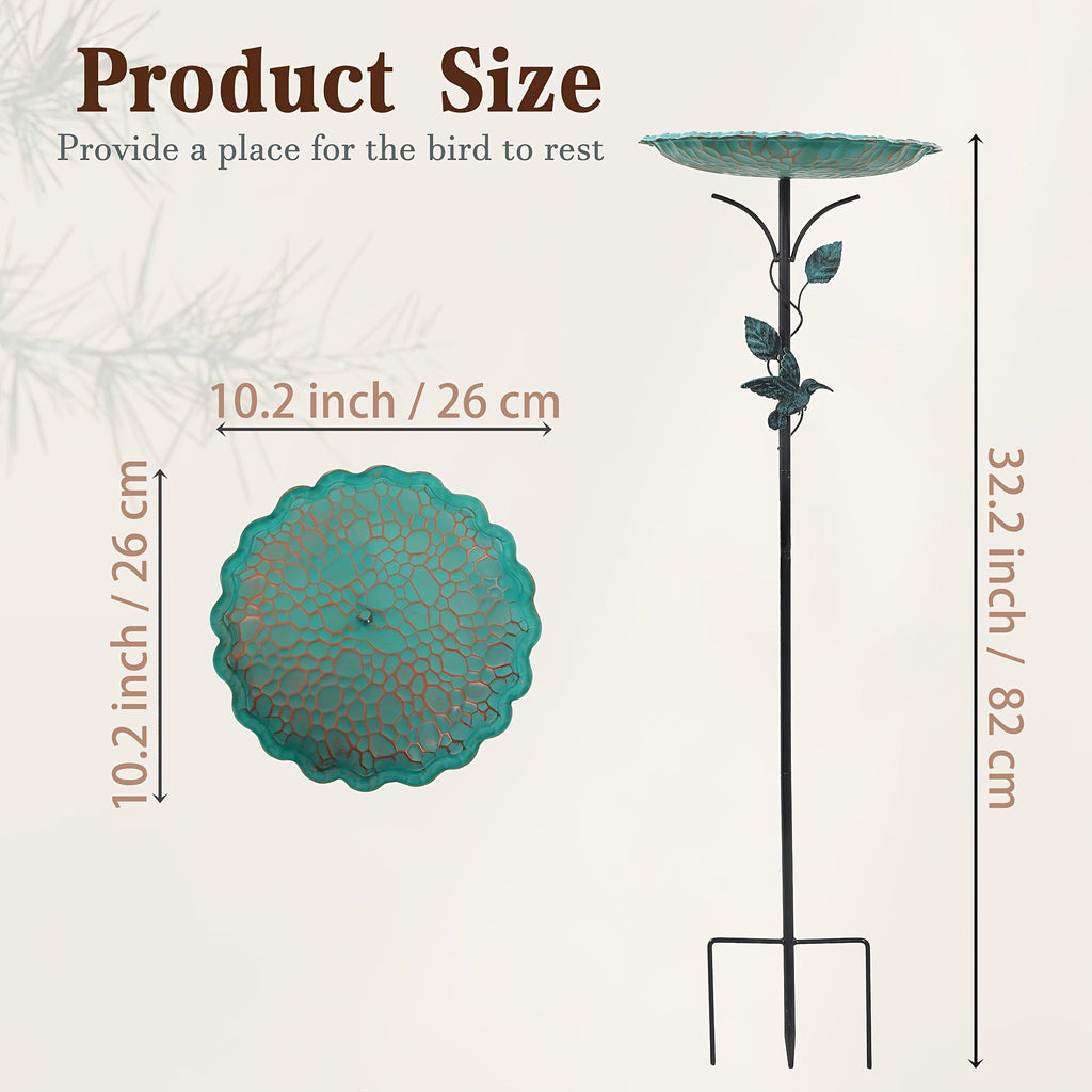 Green Sculpted Lotus-Leaf Bird Bath with 26 cm Bowl, 82 cm Ground Stake and Decorative Bird Perch — image 6