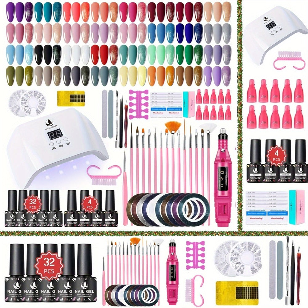 35-Color Gel Nail Polish Kit with UV LED Lamp, Electric Nail Grinder, Four Top Coats and Decoration Tools — image 1