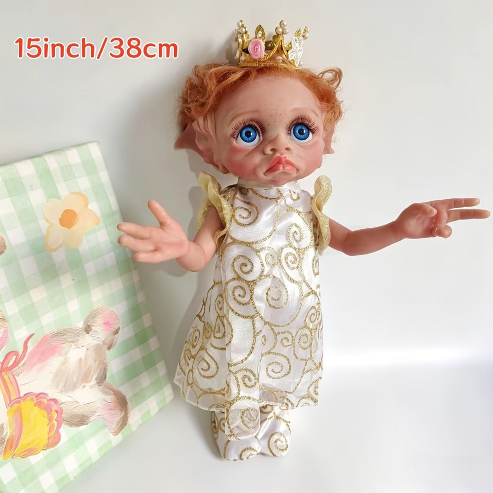 Fairy Elf Reborn Doll 15 Inch Vinyl Full Body Hand-Painted Collectible Art Doll with Wavy Hair & Crown — image 5