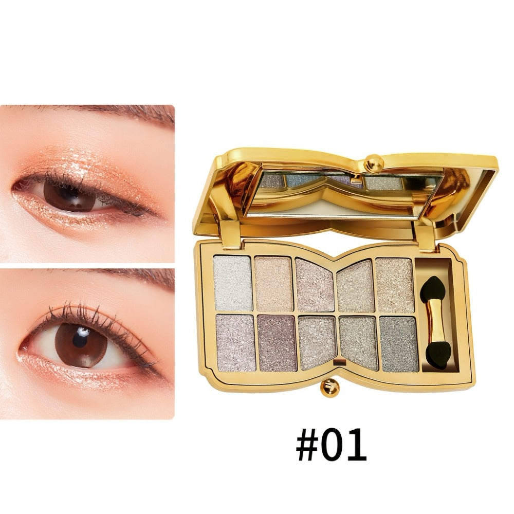 Eyeshadow Palette 10-Shade Gold Bow Compact with Mirror, Dual-Ended Applicator and Three Color Options — image 15