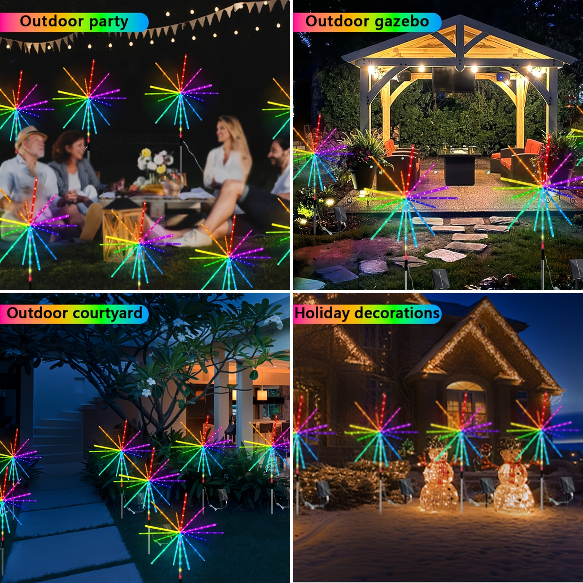 Solar Outdoor Lights 4-Pack 336-LED 3D Meteor Stakes with Remote, Multicolor Output and IP65 Rating — image 7