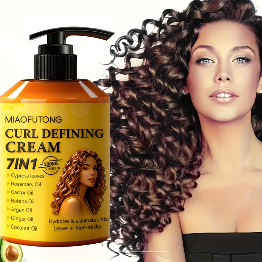 7-in-1 Curl Defining Cream by MIAOFUTONG in 280ml Pump Bottle with Seven Front-Label Botanical Ingredients — image 9