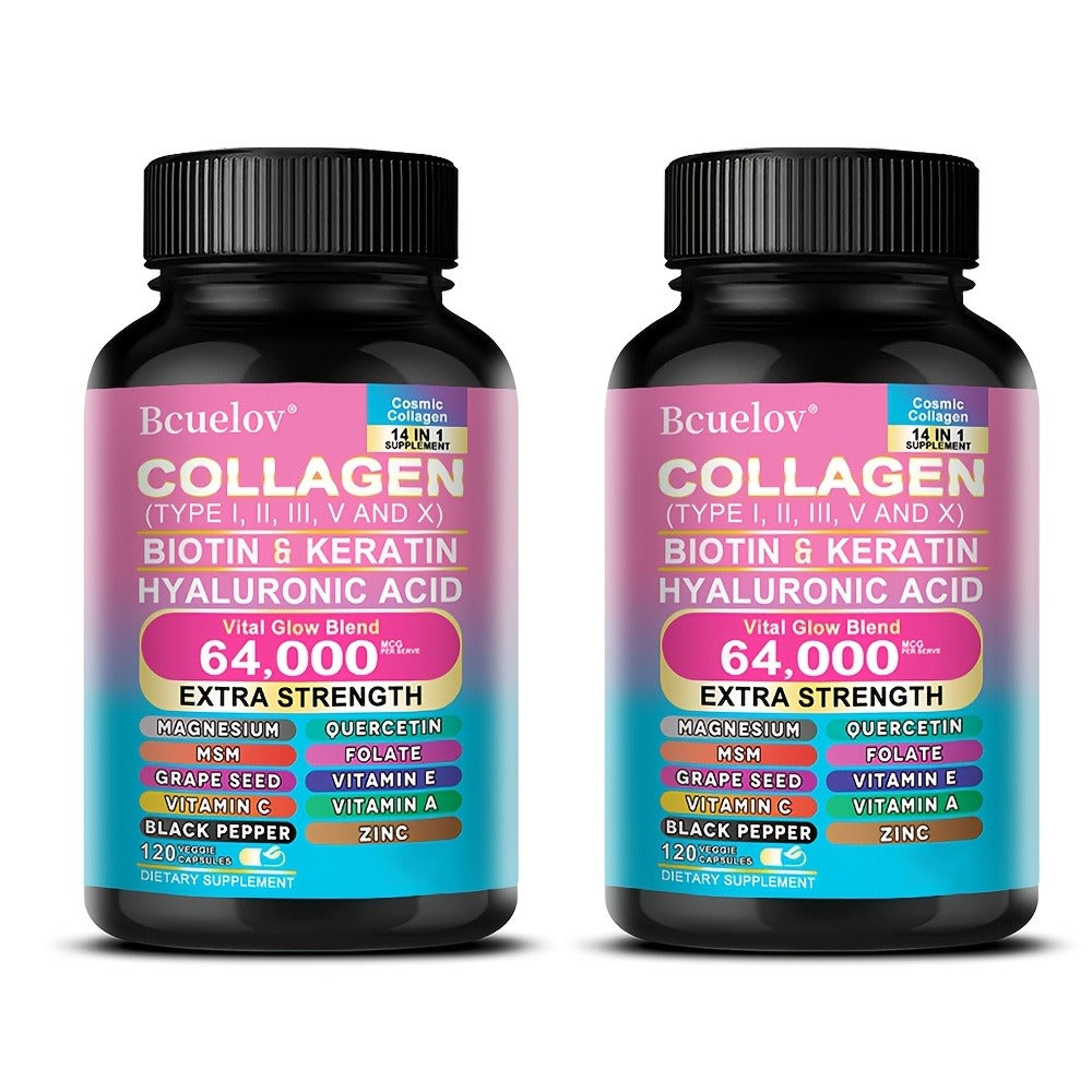 Collagen Capsules Types I II III V X with Biotin Keratin Hyaluronic Acid, Supports Skin Elasticity Hair Growth & Nail Strengt