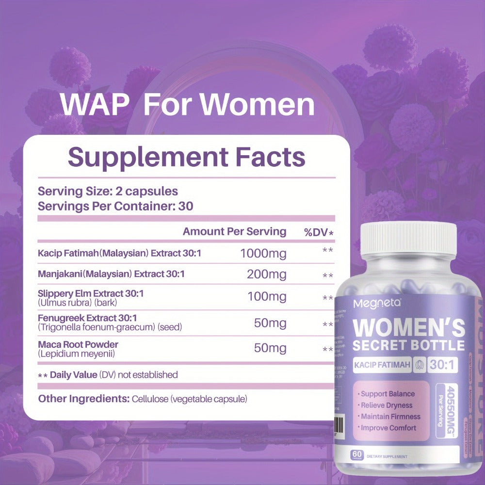 Kacip Fatimah Women's Herbal Capsules with Fenugreek, Maca Root, Manjakani & Slippery Elm Bark - Natural pH Balance — image 2