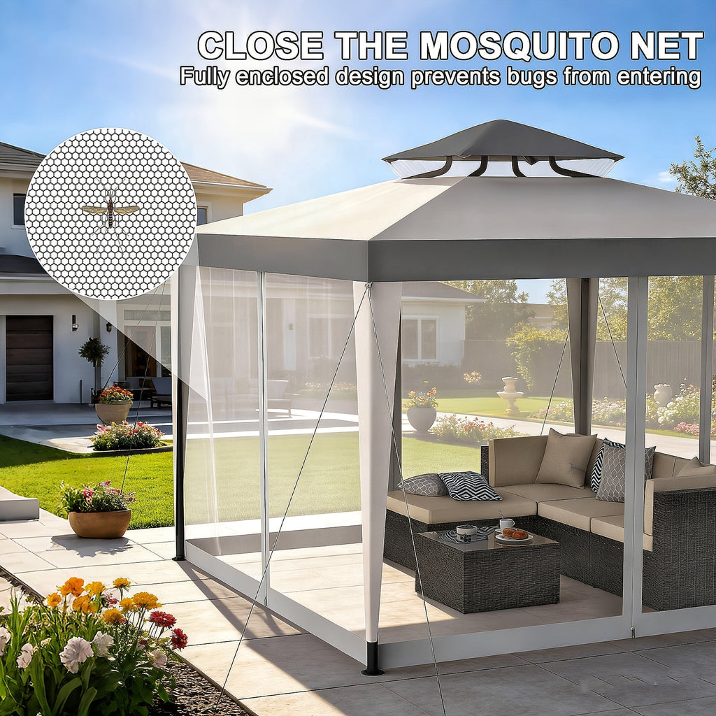 Gazebo with Mosquito Netting Steel Frame, Backyard Garden BBQ Party for Grilling, Camping and Outdoor Meals — image 6