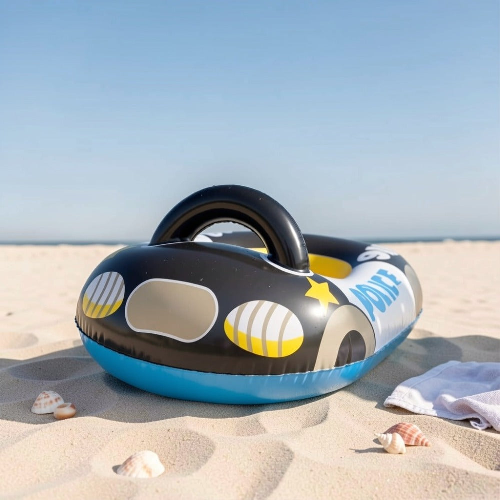 Car-Shaped Inflatable Pool Float with Black Printed Body, Center Opening and Steering-Wheel Detail — image 8
