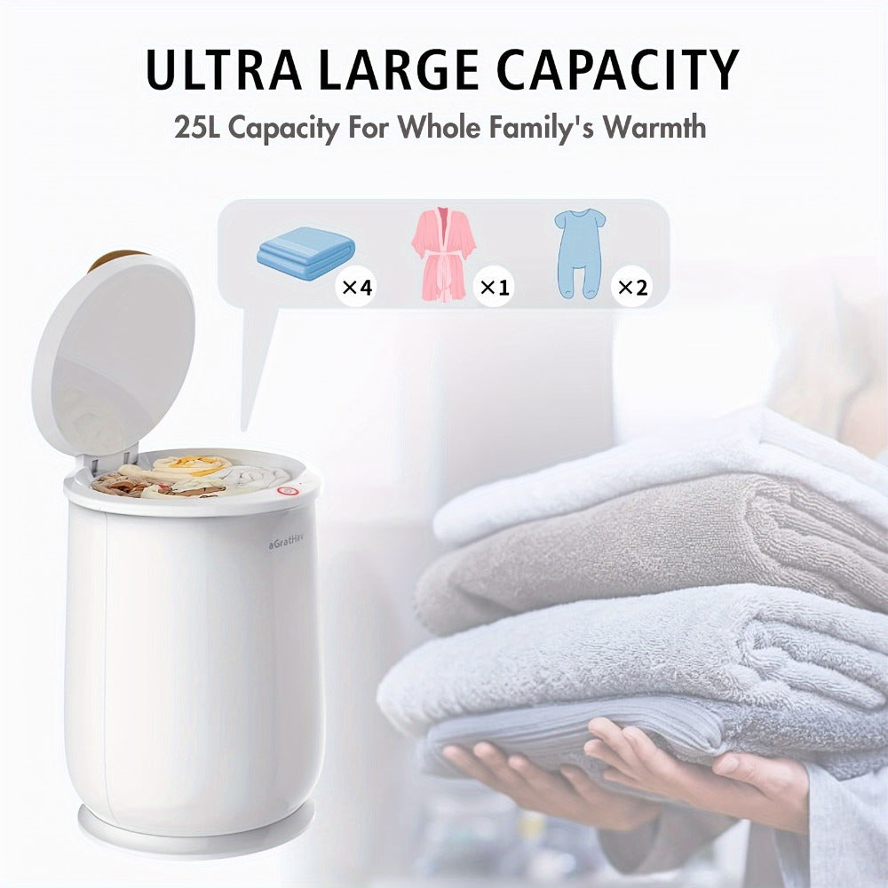 Electric Towel Warmer Bucket Ultra Large Capacity Fits Two 40x70 Towels ETL FCC Certified 1-Min Heat Auto Shut-Off Silent Spa