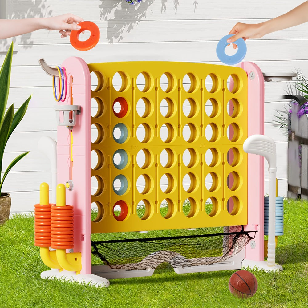 4-in-1 Giant Connect Four Game Set for Kids & Adults, Adjustable Height with Basketball Hoop, Golf Putting — image 4