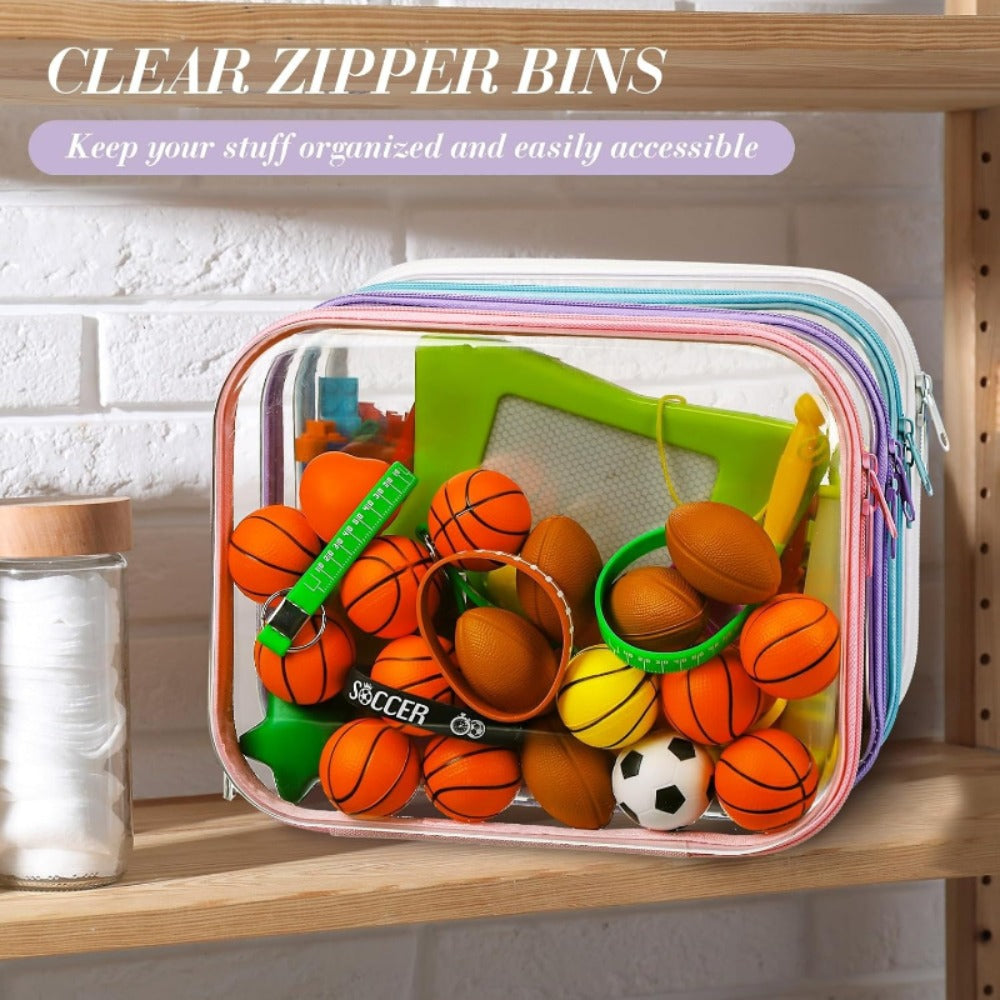 Four-Piece Storage Organizer Set with Clear Zipper Cases in S, M, L and XL Sizes and Four Trim Colors — image 11